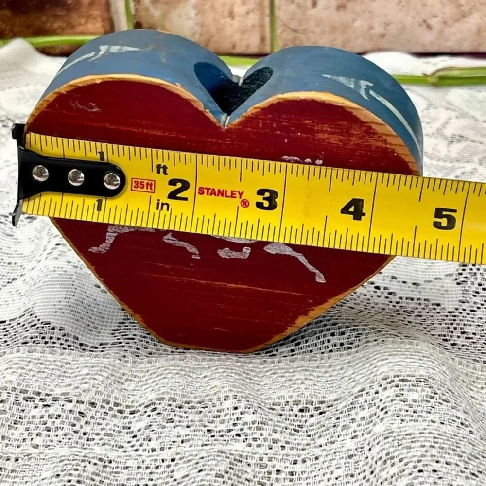 VTG Hand Painted Wood Heart Horse Small Candle Holder Cottage Farmhouse